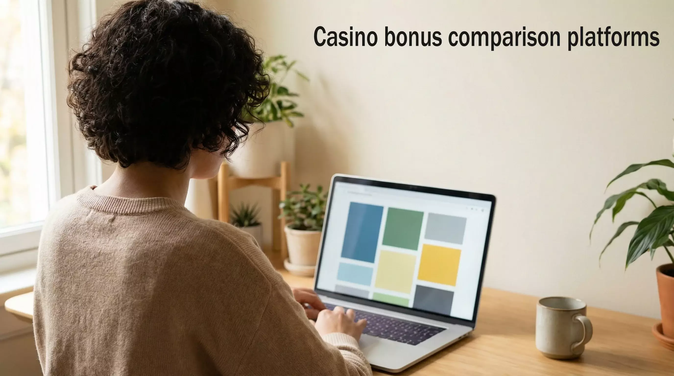 Person comparing sweepstakes casino sign up bonuses on laptop screen