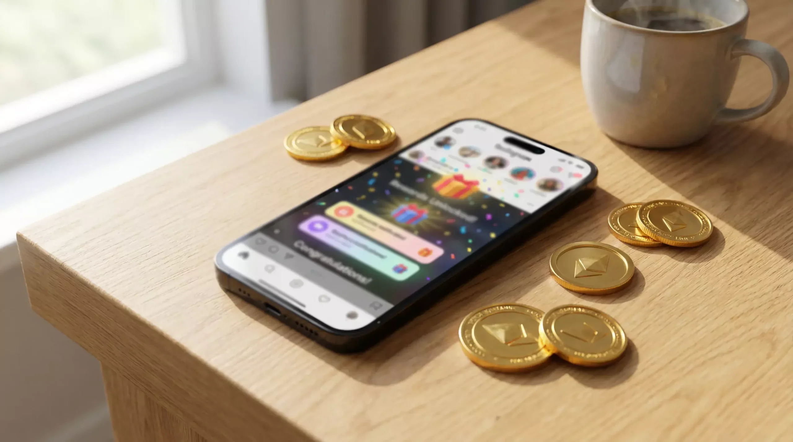 Social media giveaways for free Sweeps Coins on phone screen