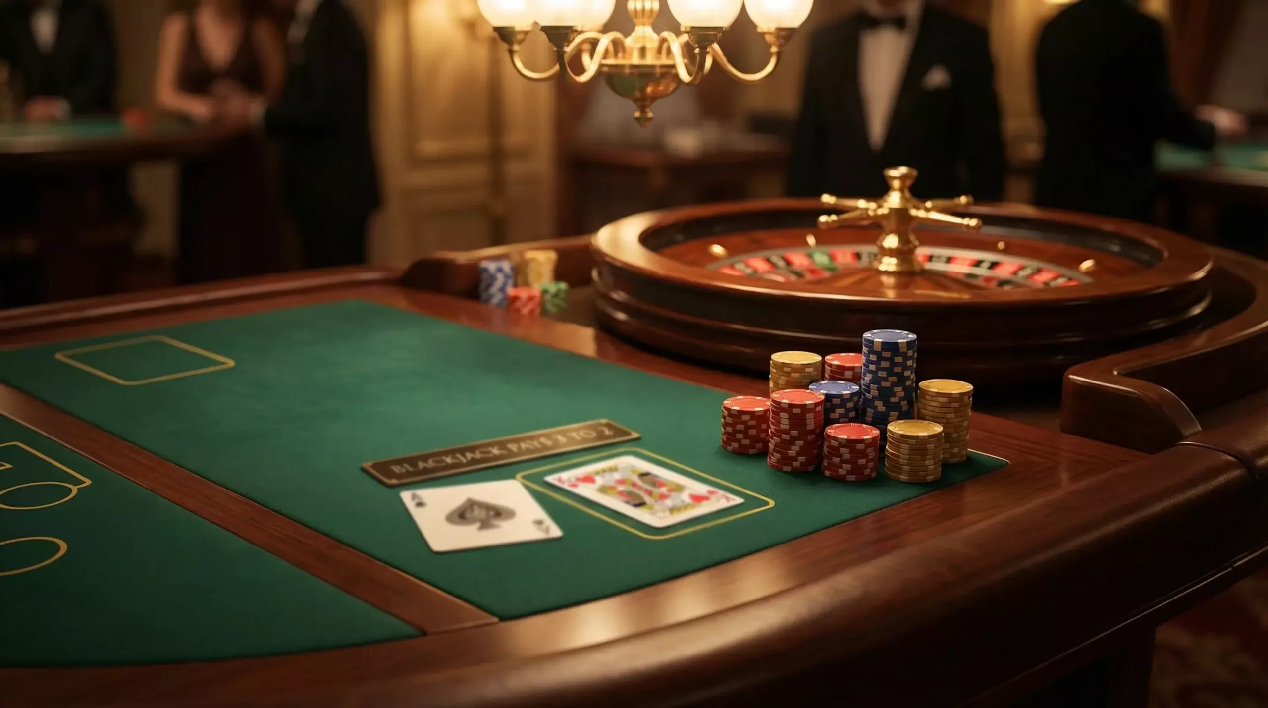 Blackjack and roulette tables at sweepstakes casinos with Sweeps Coins chips